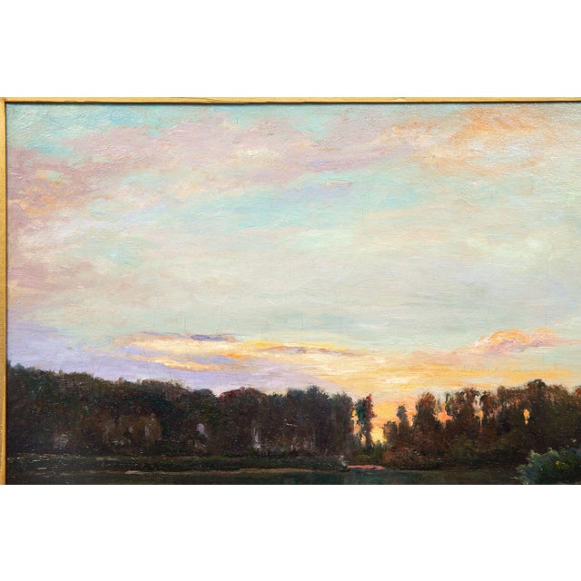Realism French Barbizon Antique 19th Century Oil Landcape River Painting For Sale - Image 3 of 12