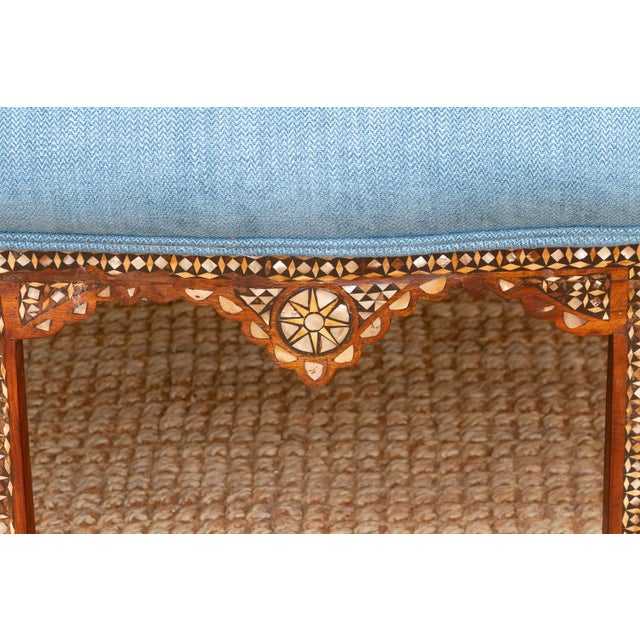 Hollywood Regency Rare Damascus Mother of Pearl Inlay Bench For Sale - Image 3 of 15