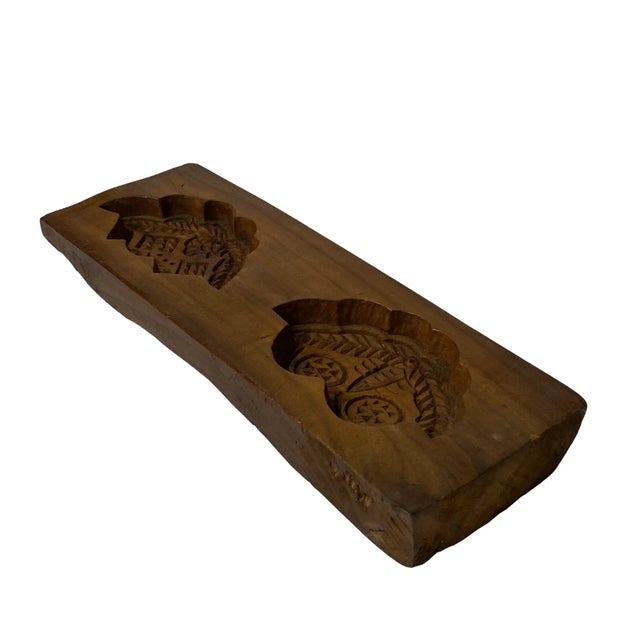 Chinese Vintage Wood Flower Pattern Cake Maker Mold Board For Sale - Image 3 of 7