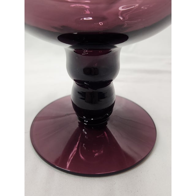 Vintage Morgantown Amethyst Crystal Glass Pedestal Flower Vase For Sale - Image 6 of 7