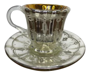 Antique Mercury Glass Handled Tea Cup and Saucer