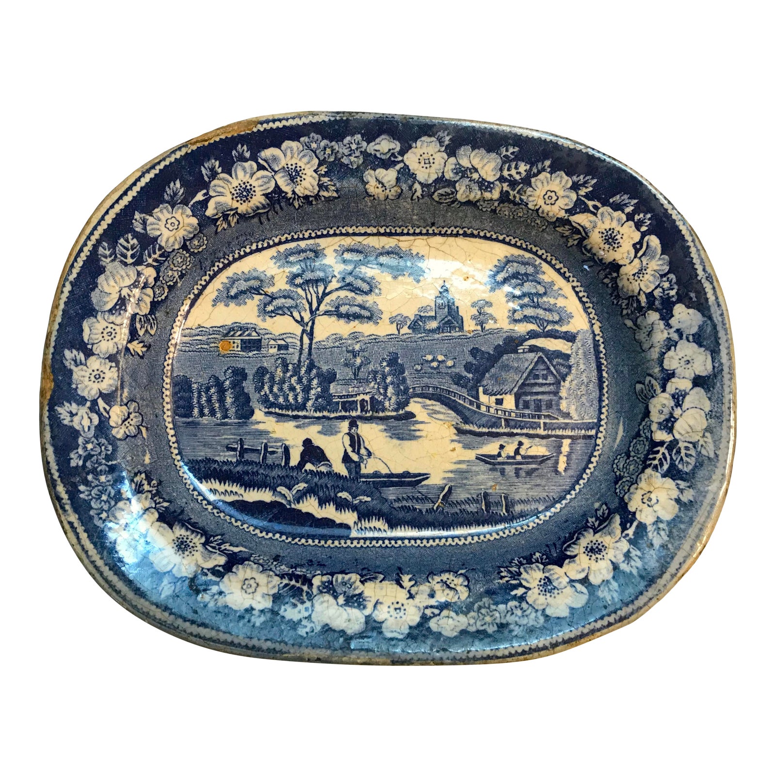Antique Staffordshire Blue and White Transferware Platter | Chairish