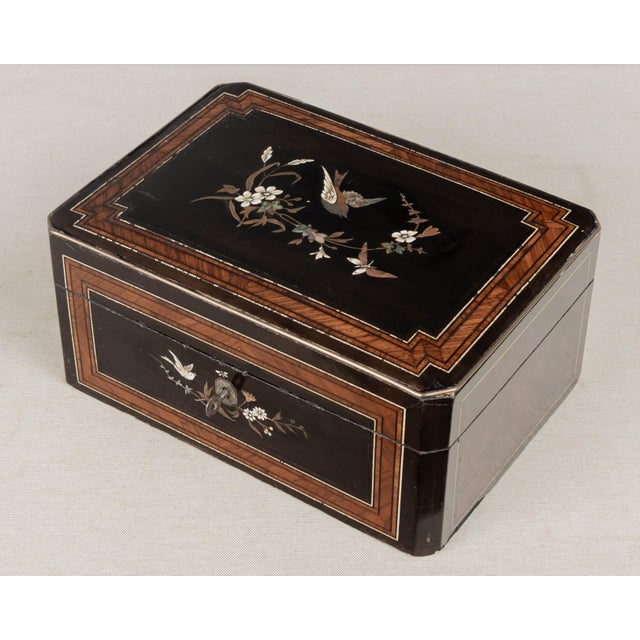 19th Century Napoleon III Marquetry Box, Mother of Pearl Inlay For Sale - Image 4 of 16