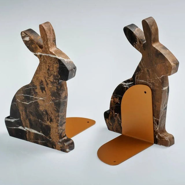 Contemporary Marble and Steel Bunny Bookends by Alessandra Grasso, Set of 2 For Sale - Image 3 of 6