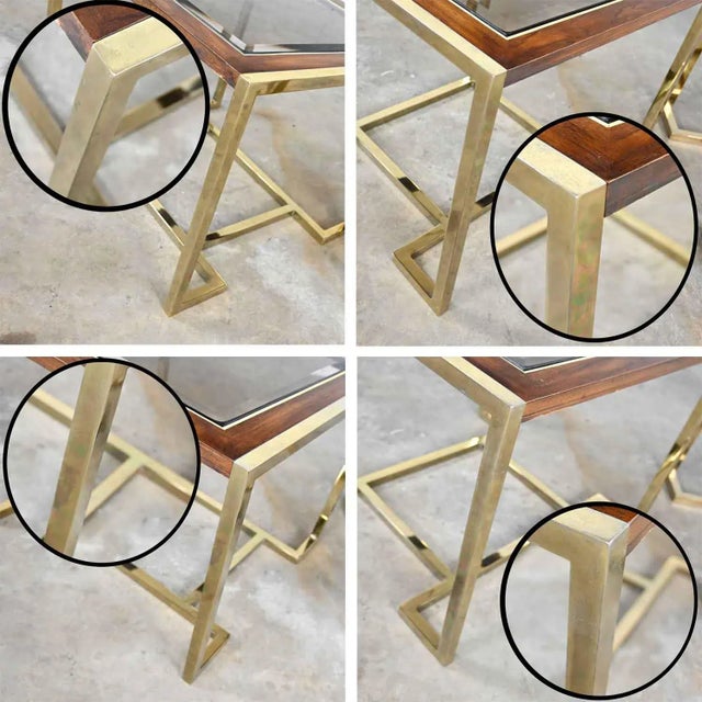Modern Brass Plated Dark Wood & Smoked Glass Rectangle End Tables 2 Sizes by Thomasville Furniture Ind., Style of Milo Baughman - a Pair For Sale - Image 11 of 13