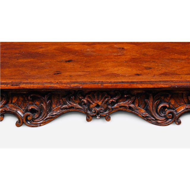 Wood 19th Century French Louis XV Carved Solid Oak Parquetry Bureau Plat Writing Desk For Sale - Image 7 of 8