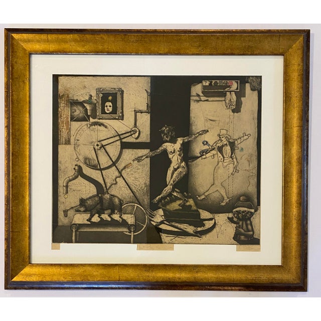 Original Surrealist Signed Lithograph “Just Play the Game” Figural Fantasy Composition For Sale - Image 4 of 4