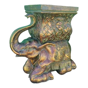 Vintage Large Antique Gold Sitting Elephant Large Planter Pot