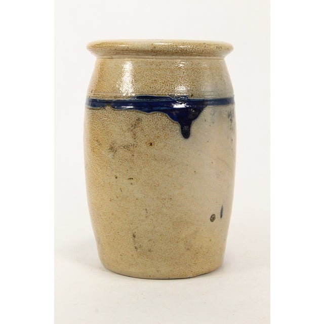 Ceramic Rare 19th C Blue on Beige Stoneware Anchovies Jar, New England For Sale - Image 7 of 17