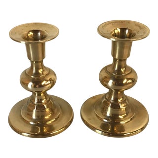Vintage Heavy Brass Candlesticks - a Pair For Sale