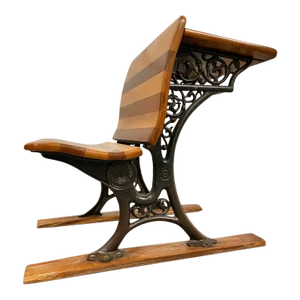 Cast Iron Antique School Desk (Refinished) With Folding Seat