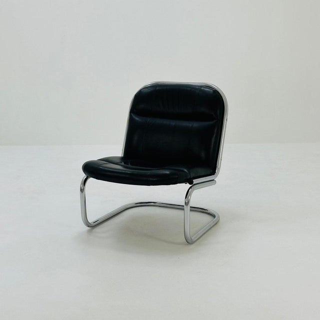 Mid-Century Bauhaus Tubular Lounge Chair in Black Leather, 1980s For Sale - Image 9 of 11