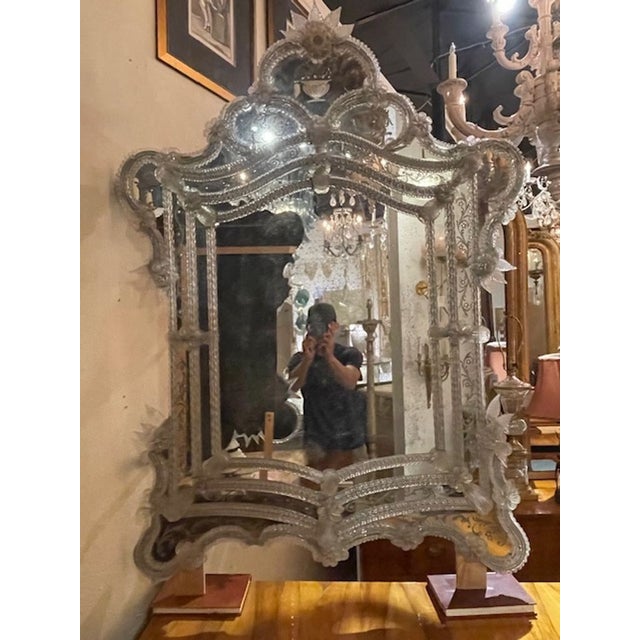 Traditional Antique Venetian Etched Glass Mirror For Sale - Image 3 of 9
