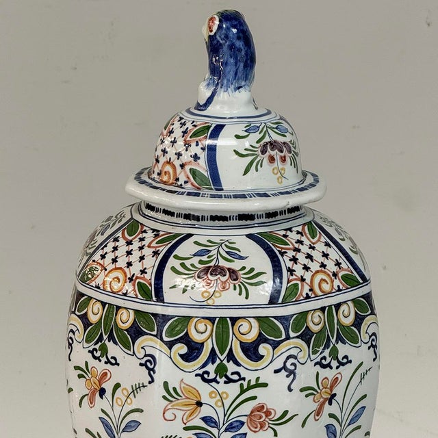 1900s Pair of Boch Frères Keramis Polychrome Lidded Urns For Sale - Image 12 of 18