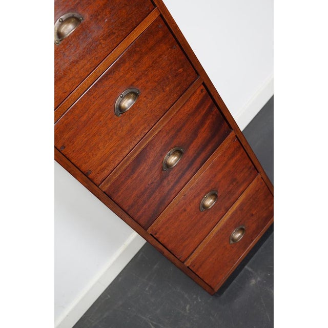 Brown Mid-Century Dutch Industrial Mahogany Apothecary Cabinet For Sale - Image 8 of 17