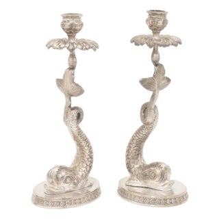 Baroque Style Dolphin Form Candlesticks, Pair For Sale