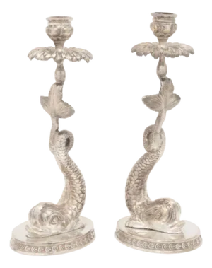 Baroque Style Dolphin Form Candlesticks, Pair