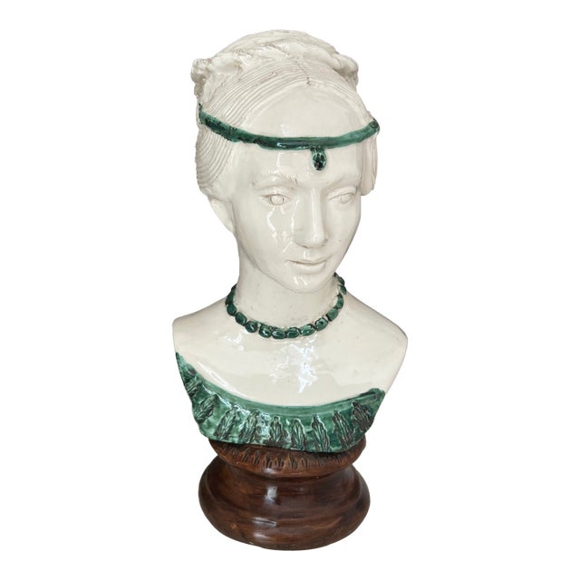 Vintage Hand Crafted Italian Ceramic Bust of a Woman For Sale