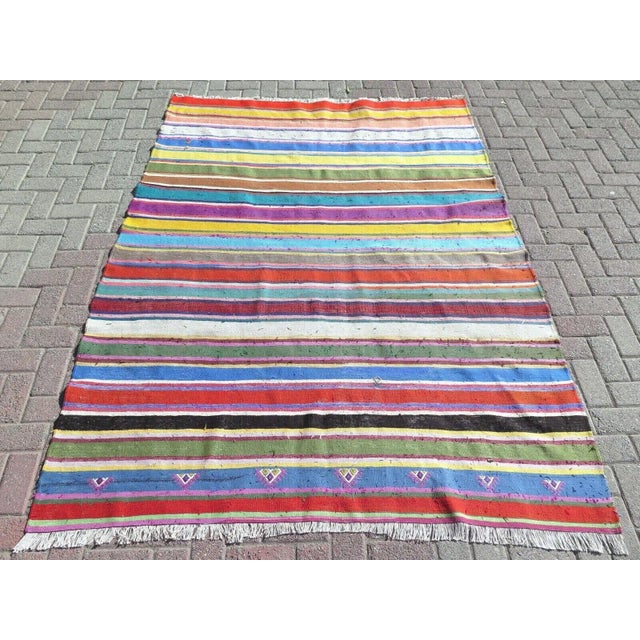 1960s Turkish Striped Kilim Rug - 69"x94" For Sale - Image 11 of 11