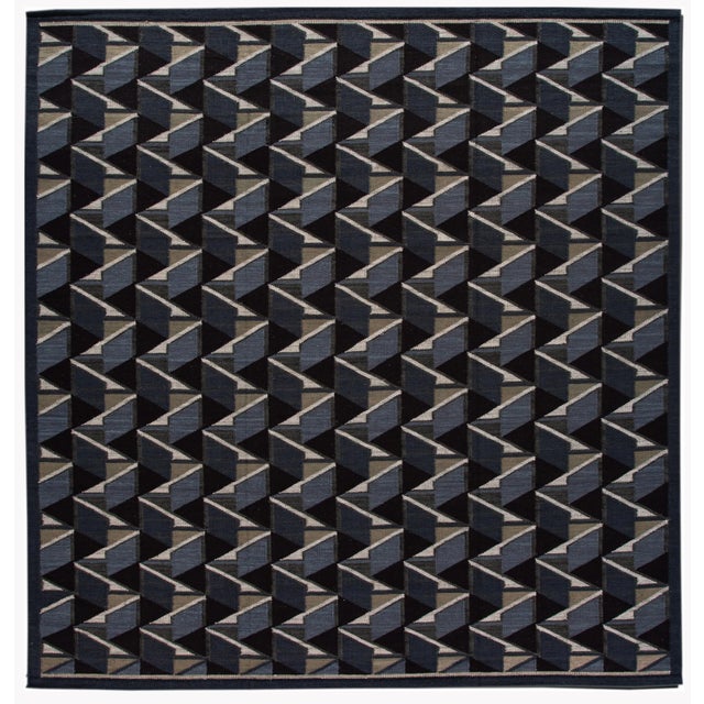 Black Square Modern Swedish Style Handmade Abstract Wool Rug With Black Field For Sale - Image 8 of 8
