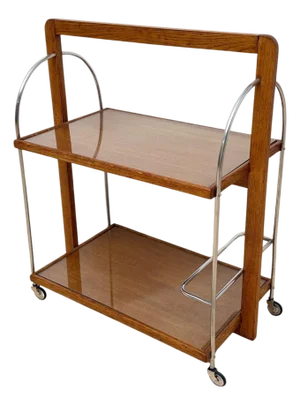 Art Deco Serving Trolley in Oak, Chrome and Glass, France, 1930
