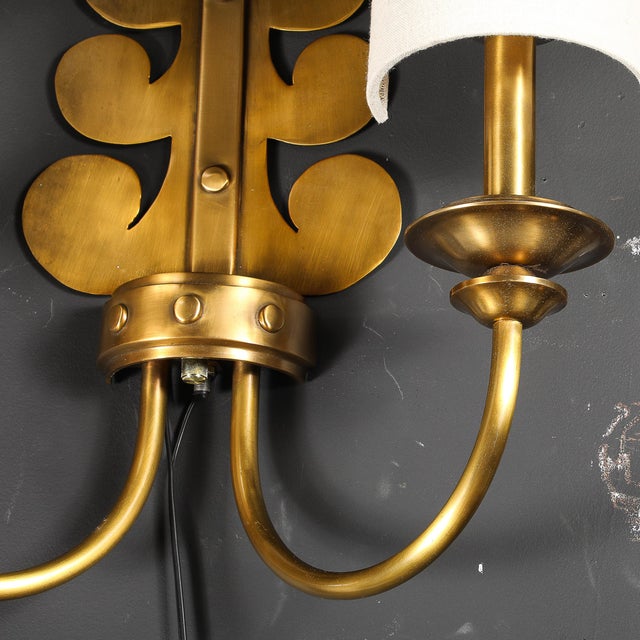 Mid 20th Century Mid-Century Modern Brass Two-Arm Sconces W/ Sculptural Volute Motif - a Pair For Sale - Image 13 of 18