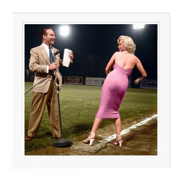 Monroe Throws the First Pitch White Framed Archival Pigment Print For Sale