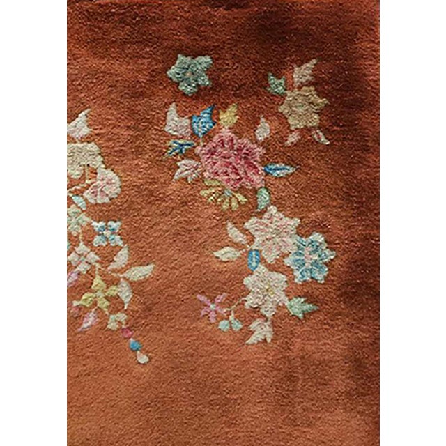 Art Deco 1930s Brown Floral Antique Chinese Art Deco Rug 3' X 4'10" Handknotted Wool Carpet For Sale - Image 3 of 6