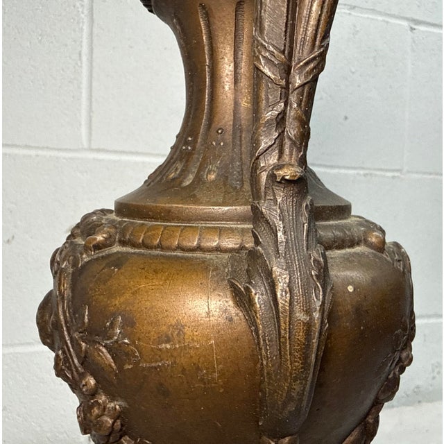 Antique Ornate Bronze Patinated Marble Victorian Ewer Mantle Garniture Vase For Sale - Image 10 of 15