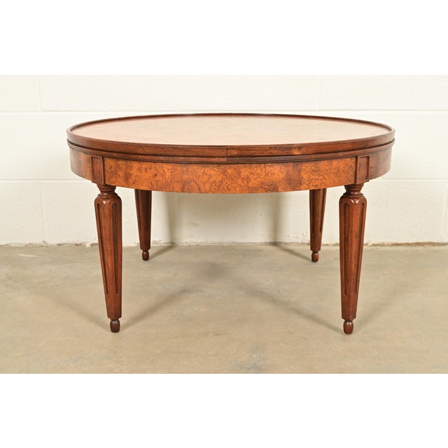 Brown Baker Furniture French Regency Louis XVI Burled Wood Coffee Table or Cocktail Table, Circa 1960s For Sale - Image 8 of 10