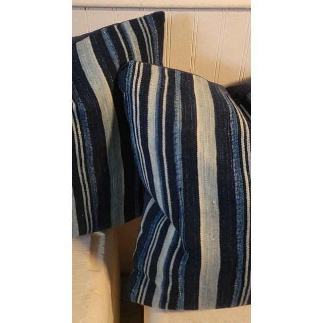 Great used condition Striped linen pillows With linen backing and down and feather inserts.