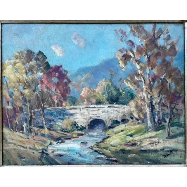 Textile 1960s Derk Smit (1889–1985) – Original Oil Landscape Painting Bridge Over Stream For Sale - Image 7 of 12