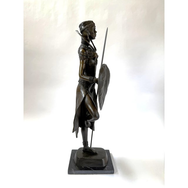 Female African Warrior Bronze Statue For Sale In Dallas - Image 6 of 9