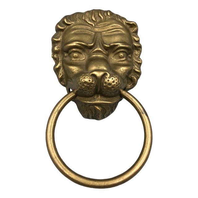 Vintage Door Knocker Lion Head in Brass, 1950s For Sale