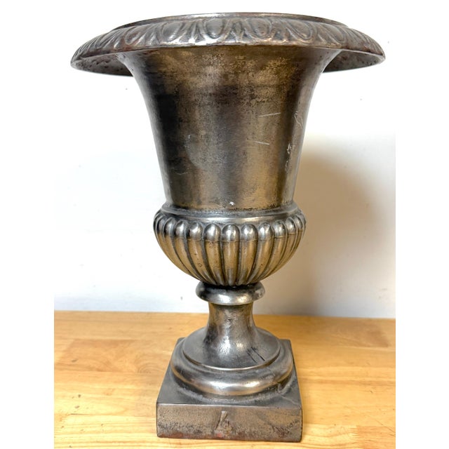 Pair of English Regency Silvered Cast Iron Egg-and-Dart Urns, Early 19th Century For Sale In West Palm - Image 6 of 12