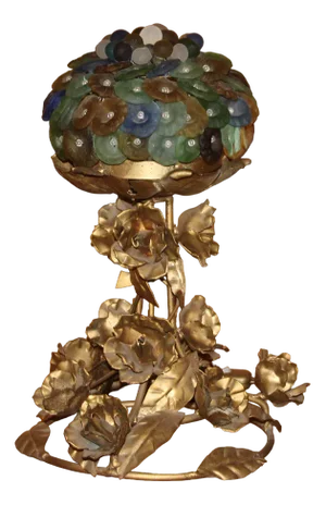 French Art Nouveau Gilt Lamp with Roses Decor, 1970s