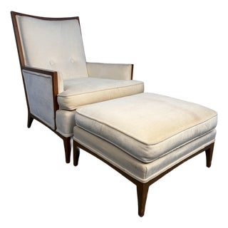 Mid-Century Upholstered Lounge Chair and Ottoman For Sale