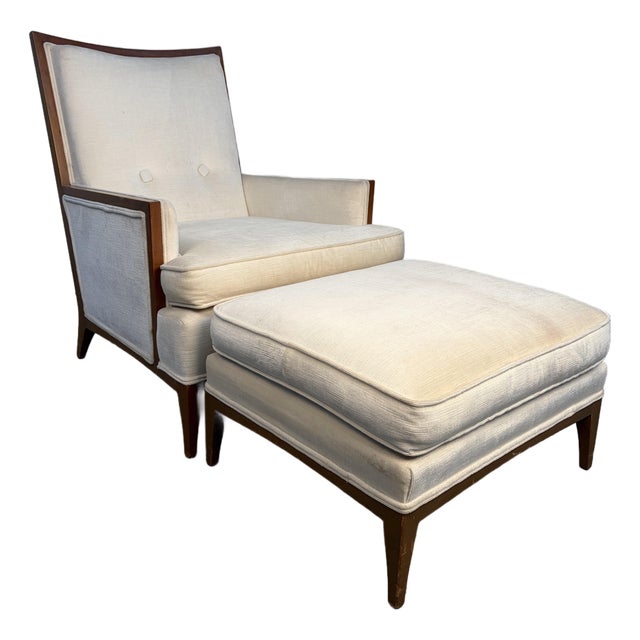 Mid-Century Upholstered Lounge Chair and Ottoman For Sale
