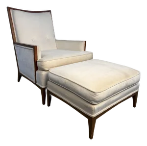 Mid-Century Upholstered Lounge Chair and Ottoman