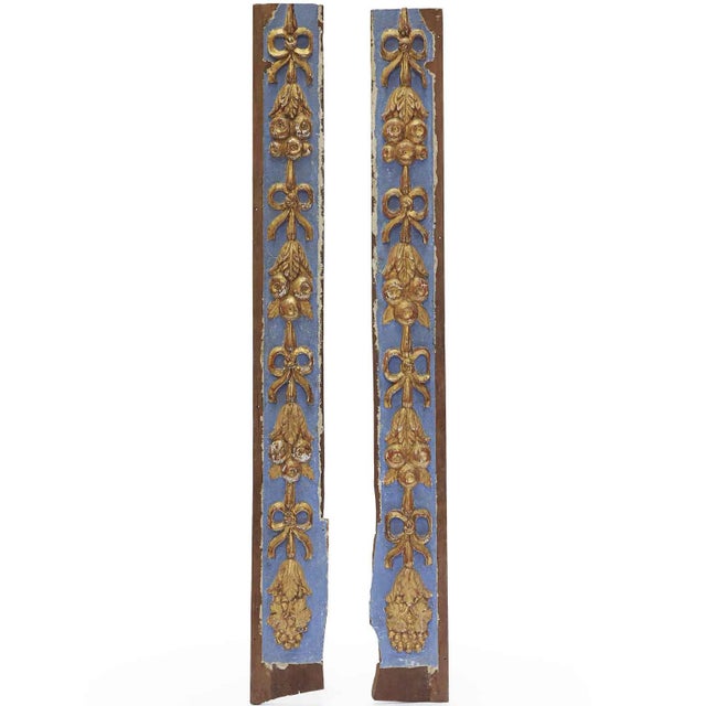 18th Century Friezes in Blue and Fine Gold Lacquered Carved Wood, Set of 2 For Sale - Image 6 of 6