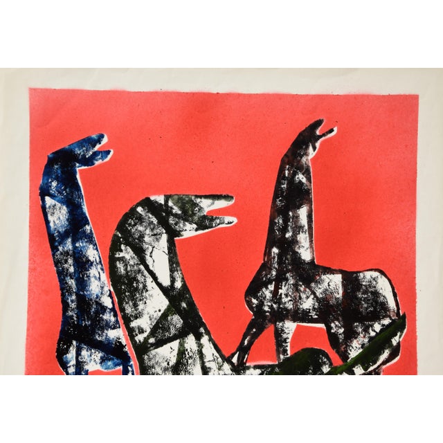 Ernst Bräuer, Three Horses Against Red, 1963, Monotype Paint For Sale - Image 4 of 12