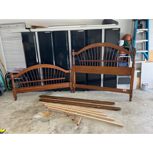 1990s Ethan Allen Country French Queen Wheat Back Bed Frame For Sale - Image 12 of 12