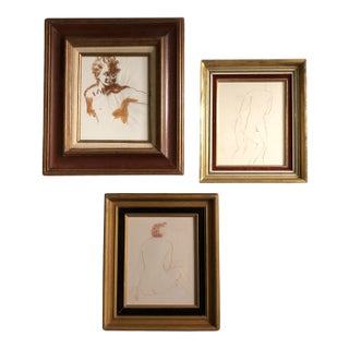 Gallery Wall Collection-3 Vintage Nude Studies Painting/Drawings Vintage Frames -Set of 3 For Sale