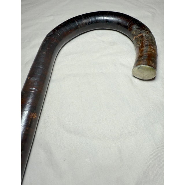 Antique 19th Century Handmade Segmented Brown Leather Nickel Walking Stick Cane For Sale - Image 10 of 11