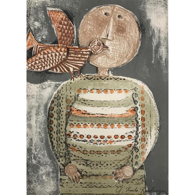 Title: Enfant et oiseau 2 Artist: Graciela Boulanger Country: Bolivia Medium: Original Lithograph Marks: Signed in plate,...