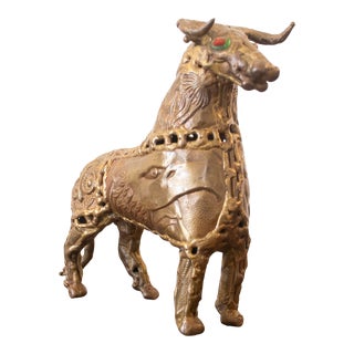 1970s Brutalist Brass Bull by Pal Kepenyes For Sale