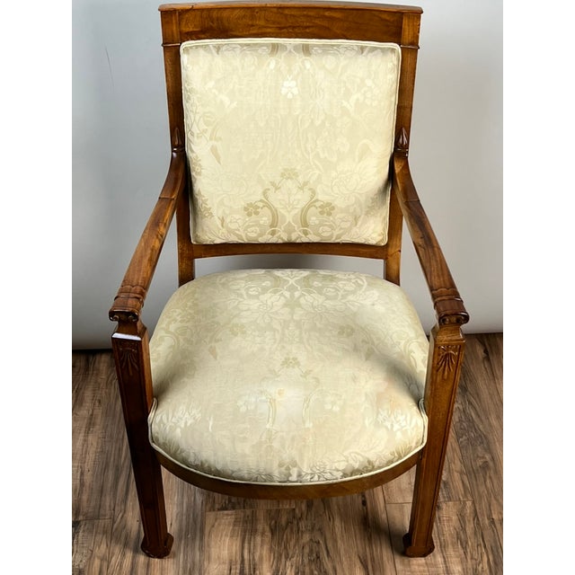 Antique French Directoire Style Fauteuil Open Arm Chair in Sapelle Mahogany C. Late 19th Century For Sale - Image 4 of 10