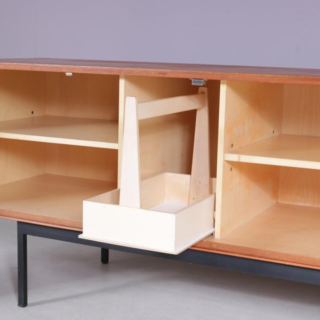 Wood Vintage German Teak Sideboard on Black Metal Base by Dieter Wäckerling for Behr, 1950s For Sale - Image 7 of 13