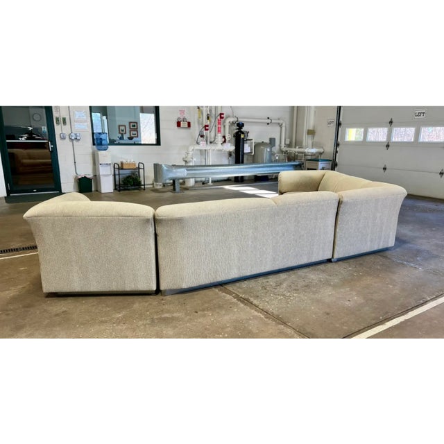 Vintage Mid Century Modern Milo Baughman Style Chrome Base 3 Piece Sectional Sofa For Sale - Image 4 of 8