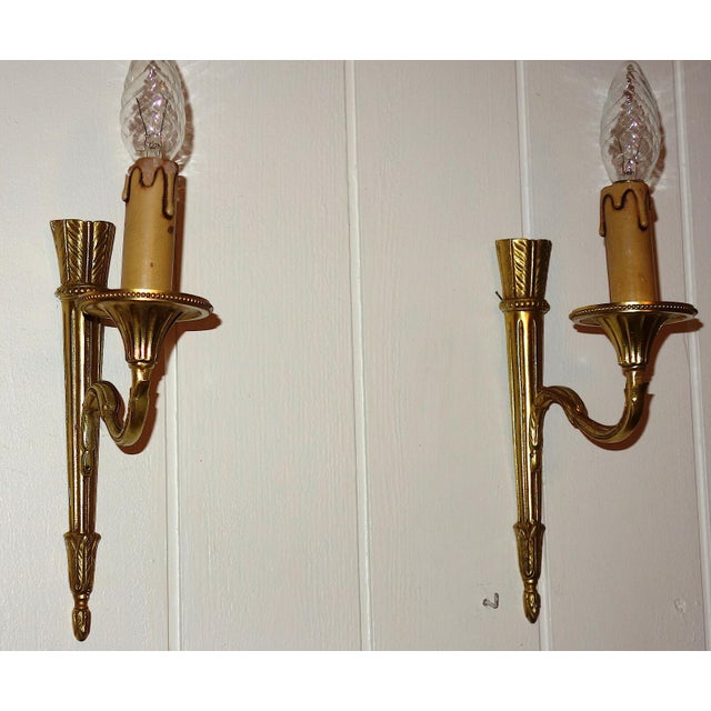 Gold Baroque Spanish Brass Wall Lamps, 1920s, Set of 2 For Sale - Image 8 of 8
